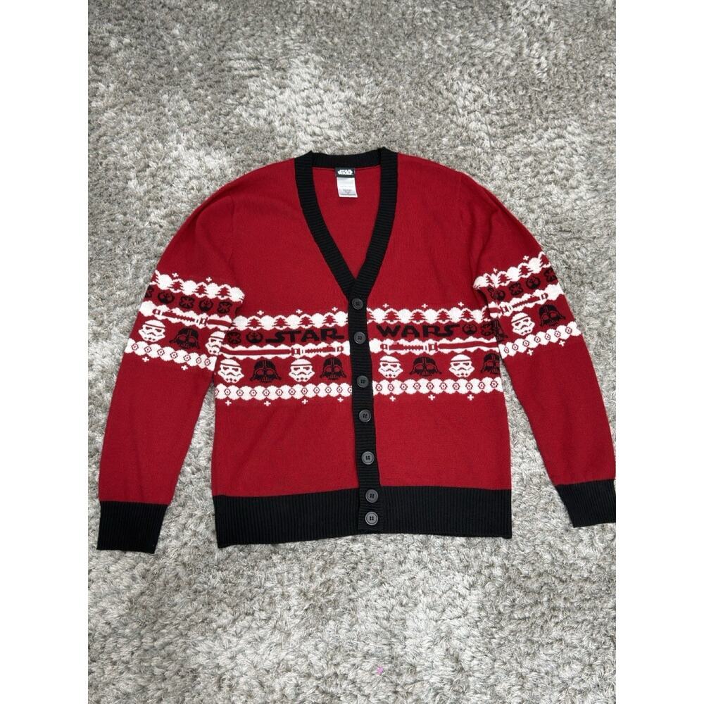 Star Wars Cardigan Women Red Black Darth Vader Storm Trooper Sweater Size M